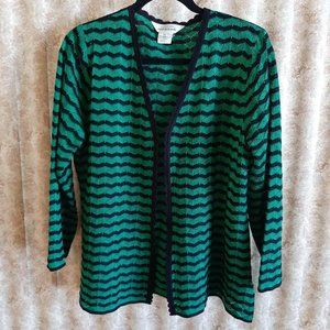 EUC Misook green and black 3/4 sleeve cardigan Med